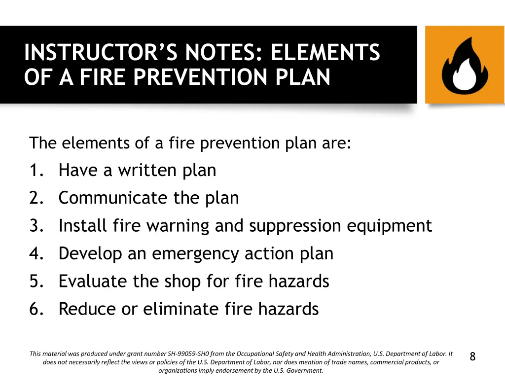 instructor s notes elements of a fire prevention