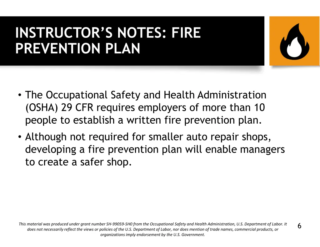 instructor s notes fire prevention plan