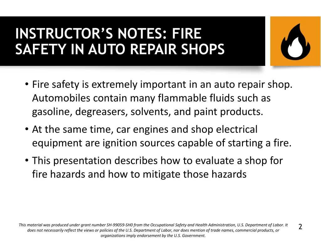 instructor s notes fire safety in auto repair