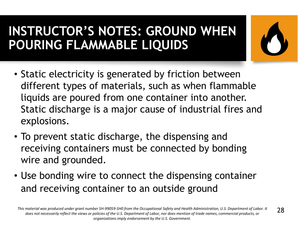 instructor s notes ground when pouring flammable