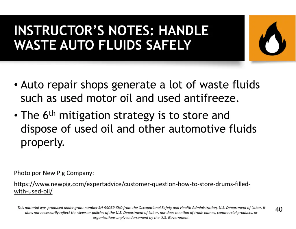 instructor s notes handle waste auto fluids safely