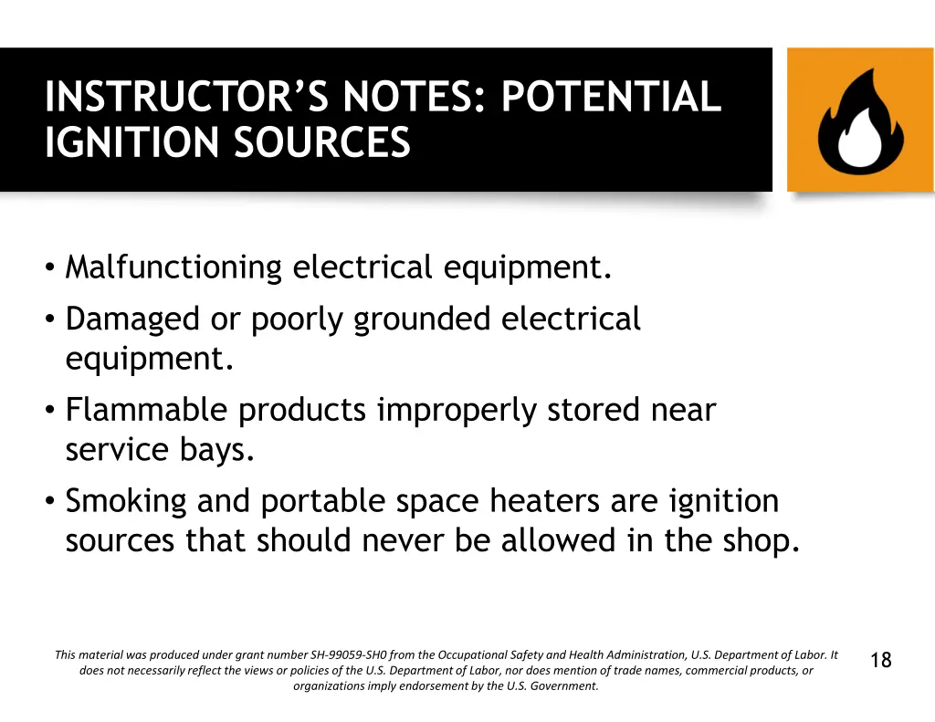 instructor s notes potential ignition sources