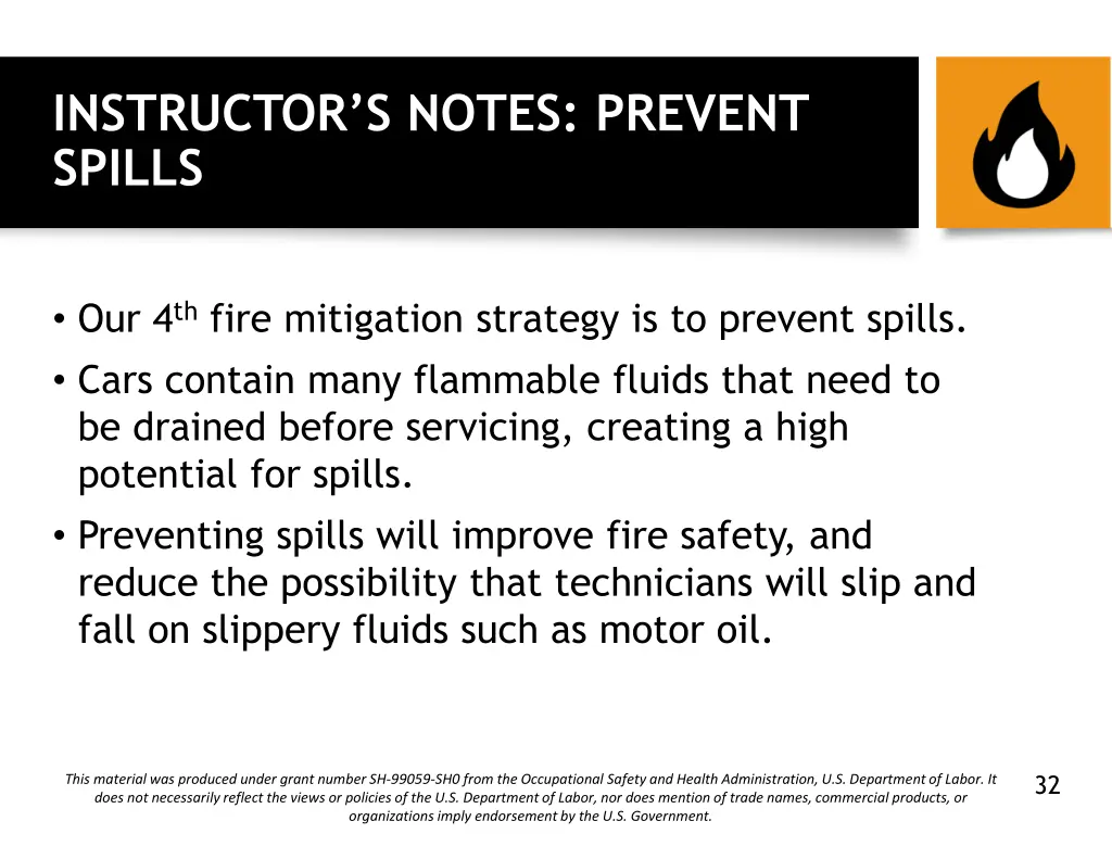 instructor s notes prevent spills