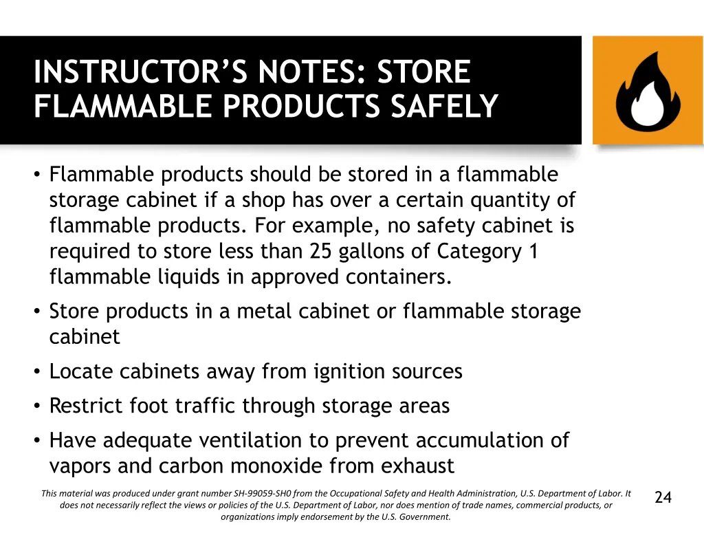 instructor s notes store flammable products safely