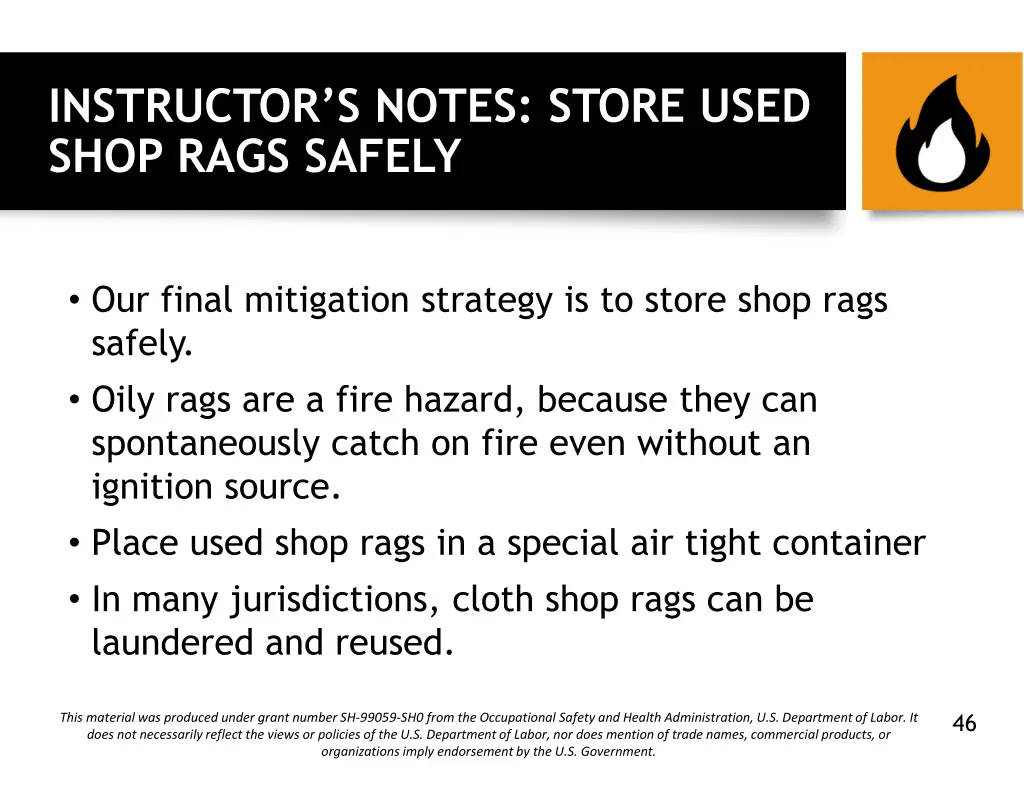 instructor s notes store used shop rags safely