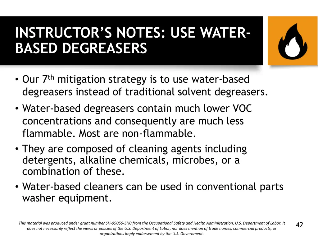 instructor s notes use water based degreasers