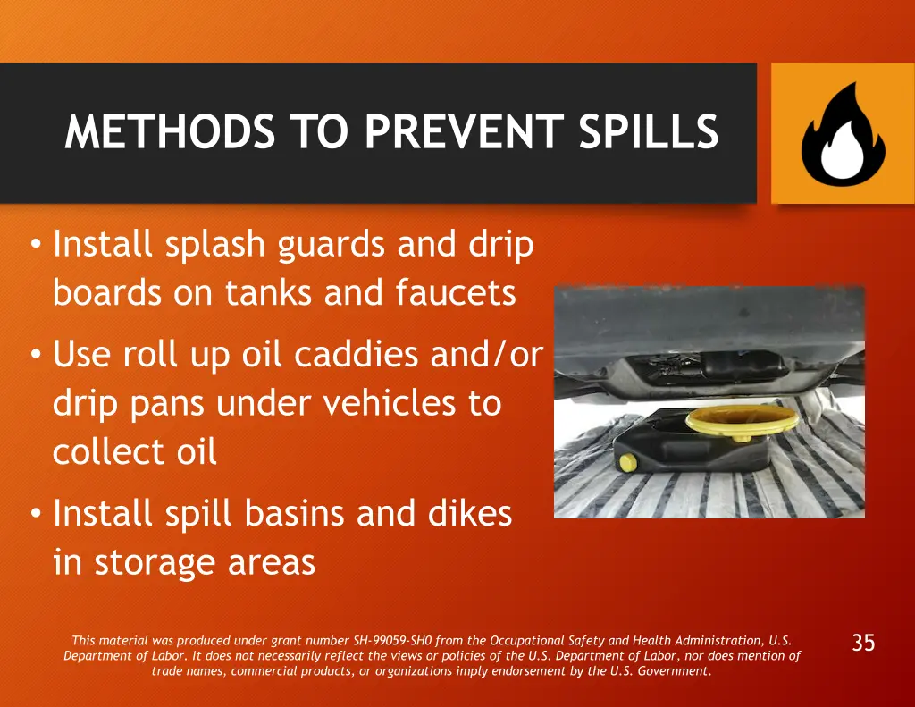 methods to prevent spills