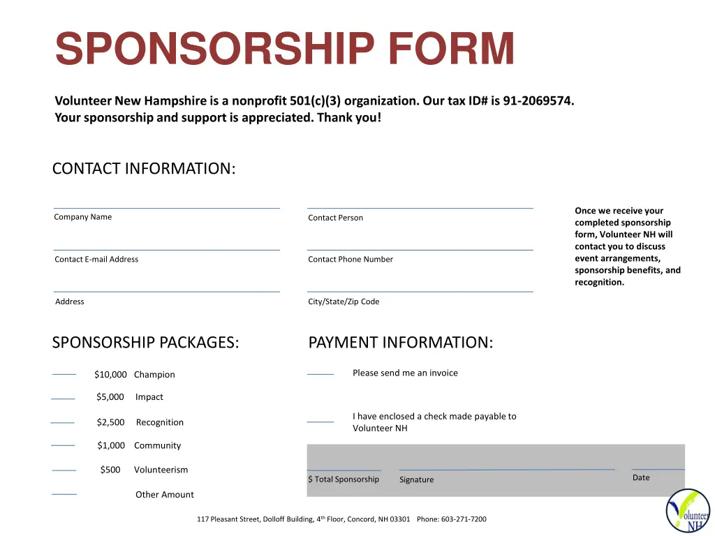 sponsorship form