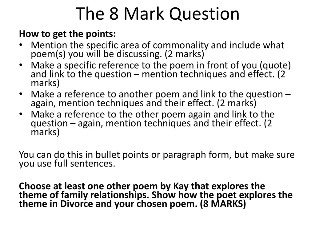 the 8 mark question how to get the points mention