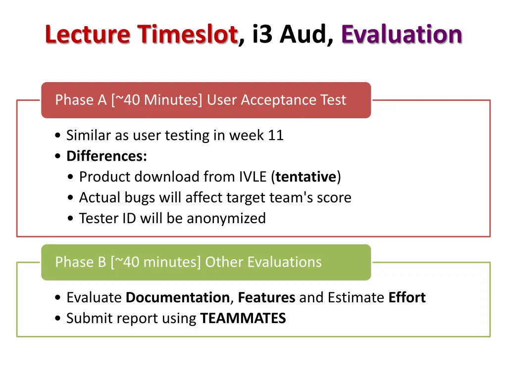 lecture timeslot i3 aud evaluation