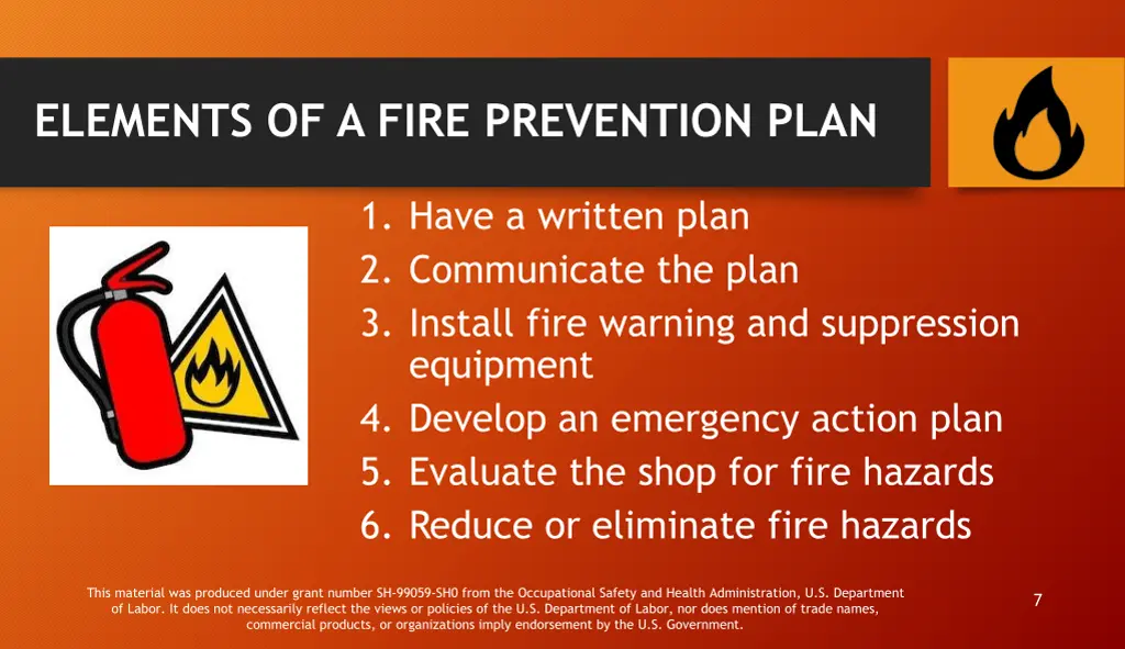 elements of a fire prevention plan