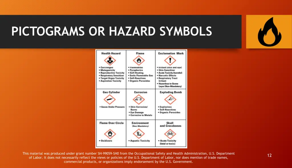 pictograms or hazard symbols