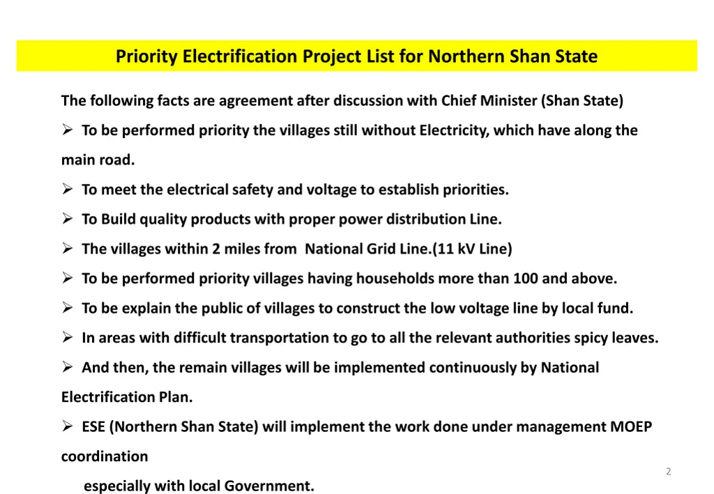 priority electrification project list