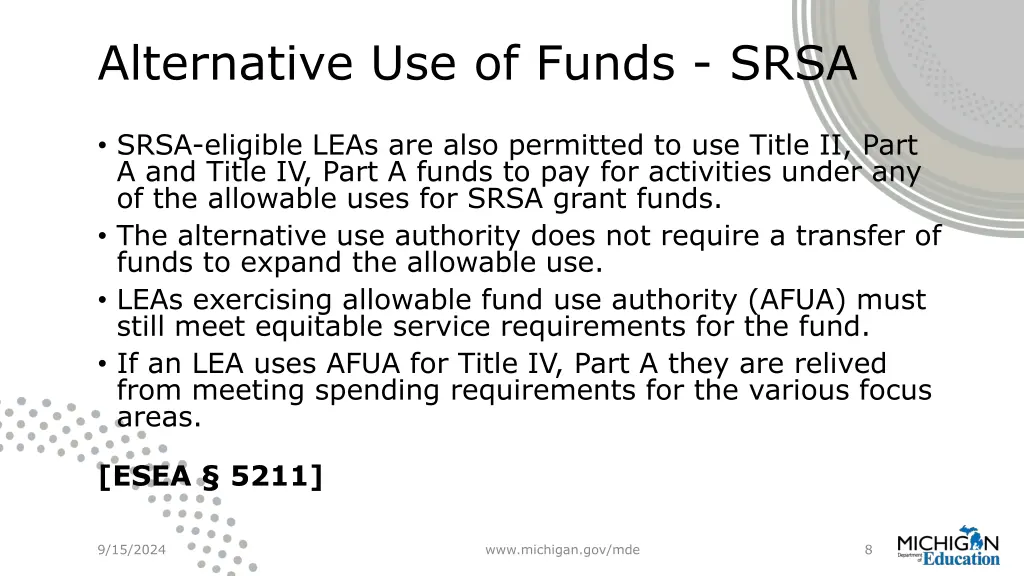 alternative use of funds srsa