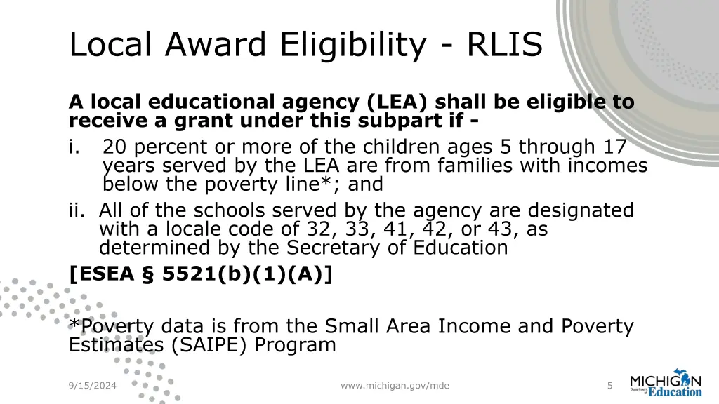 local award eligibility rlis