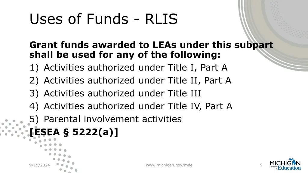 uses of funds rlis