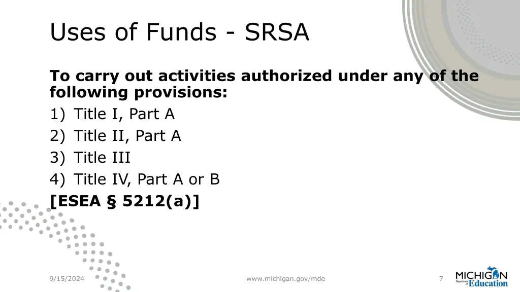 uses of funds srsa