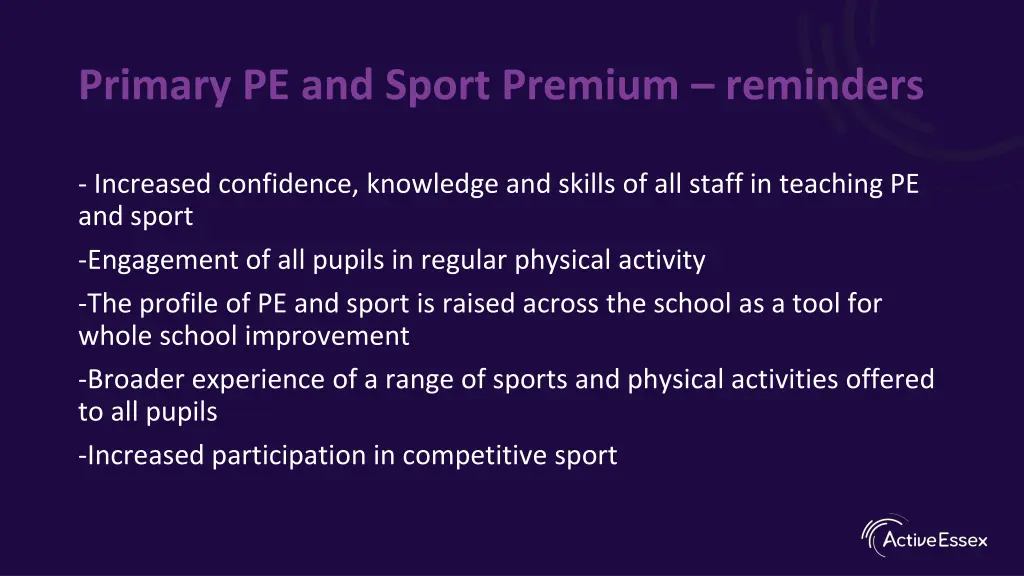 primary pe and sport premium reminders