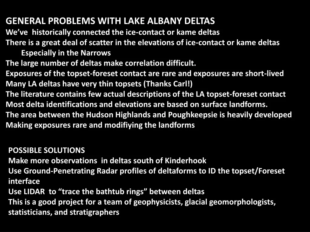 general problems with lake albany deltas