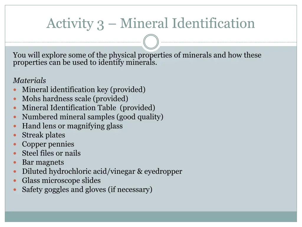 activity 3 mineral identification