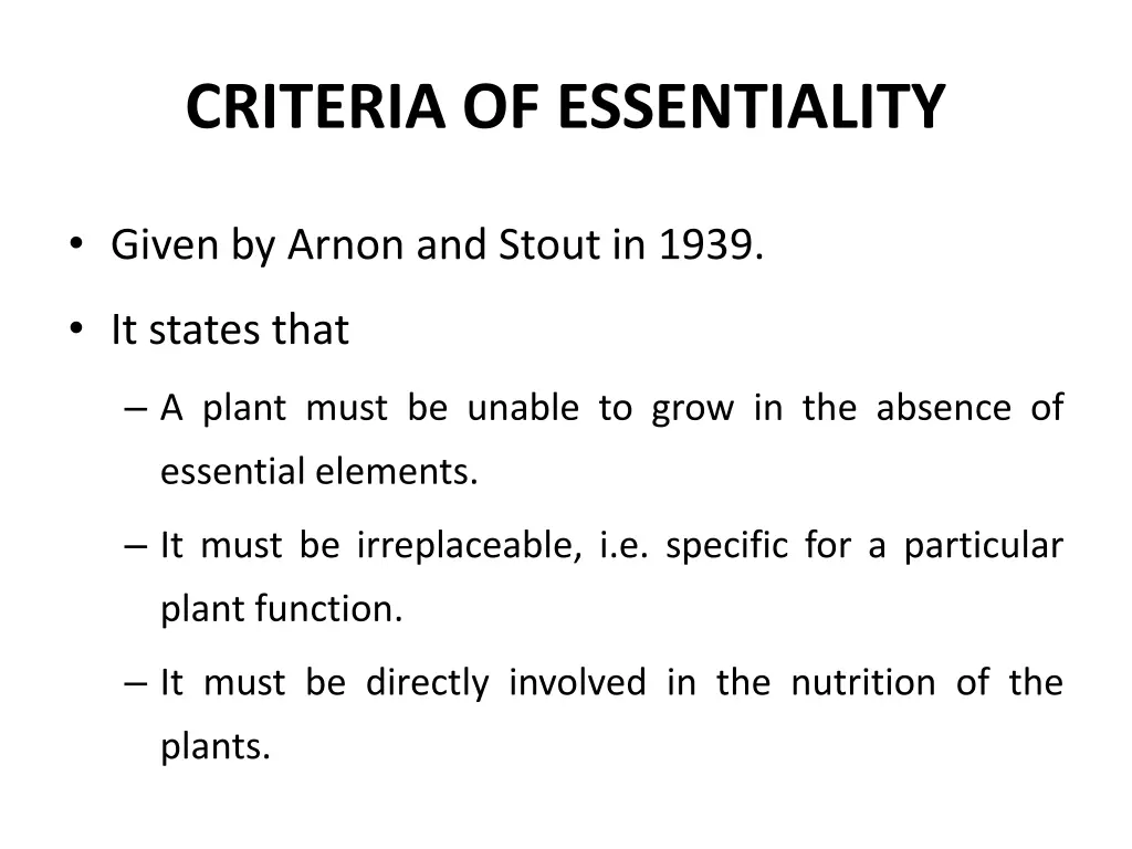 criteria of essentiality