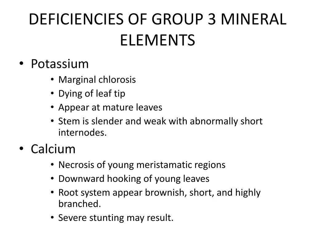 deficiencies of group 3 mineral elements