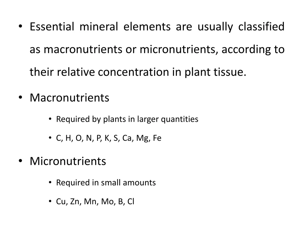 essential mineral elements are usually classified