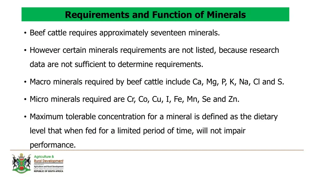 requirements and function of minerals