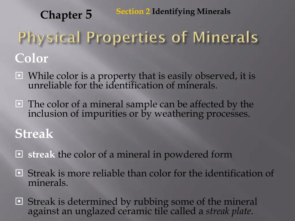 section 2 identifying minerals