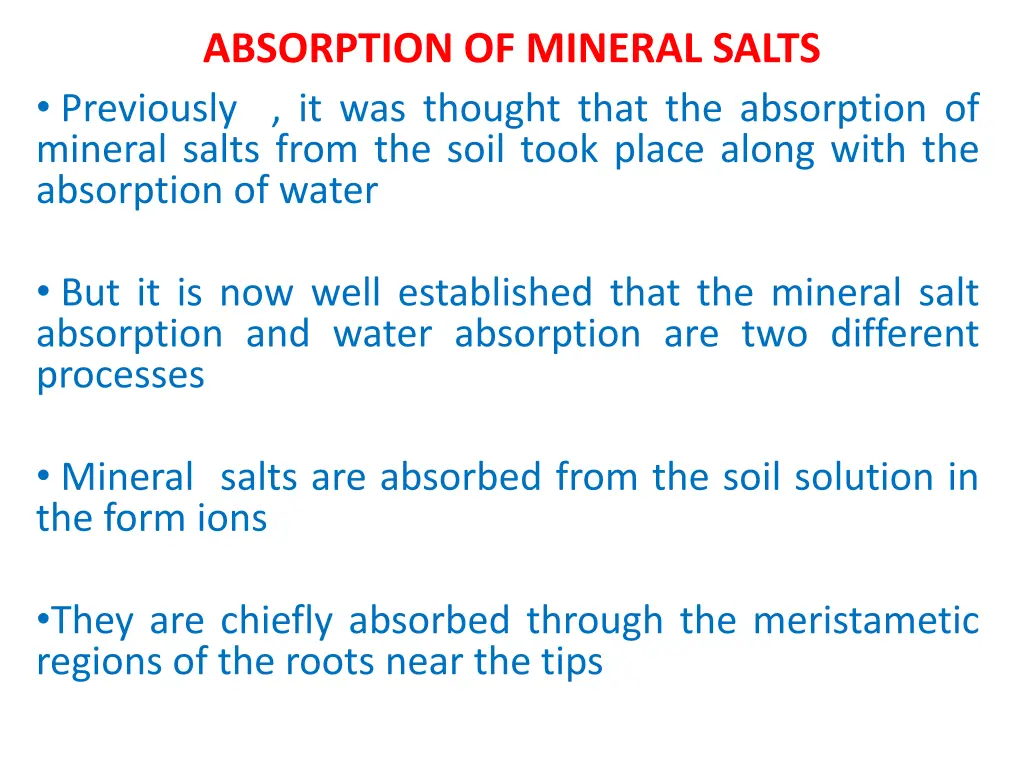 absorption of mineral salts previously