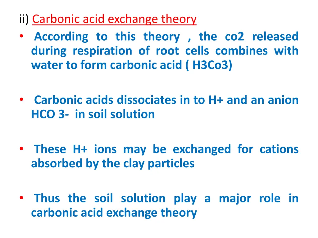 ii carbonic acid exchange theory according