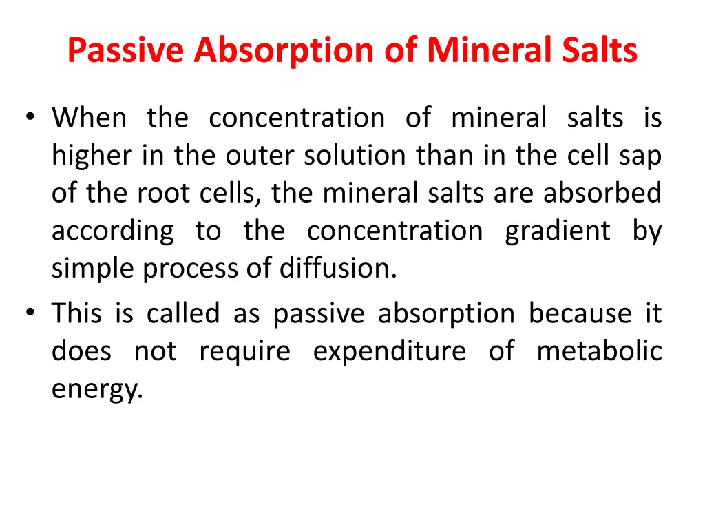 passive absorption of mineral salts