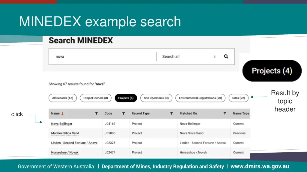 minedex example search