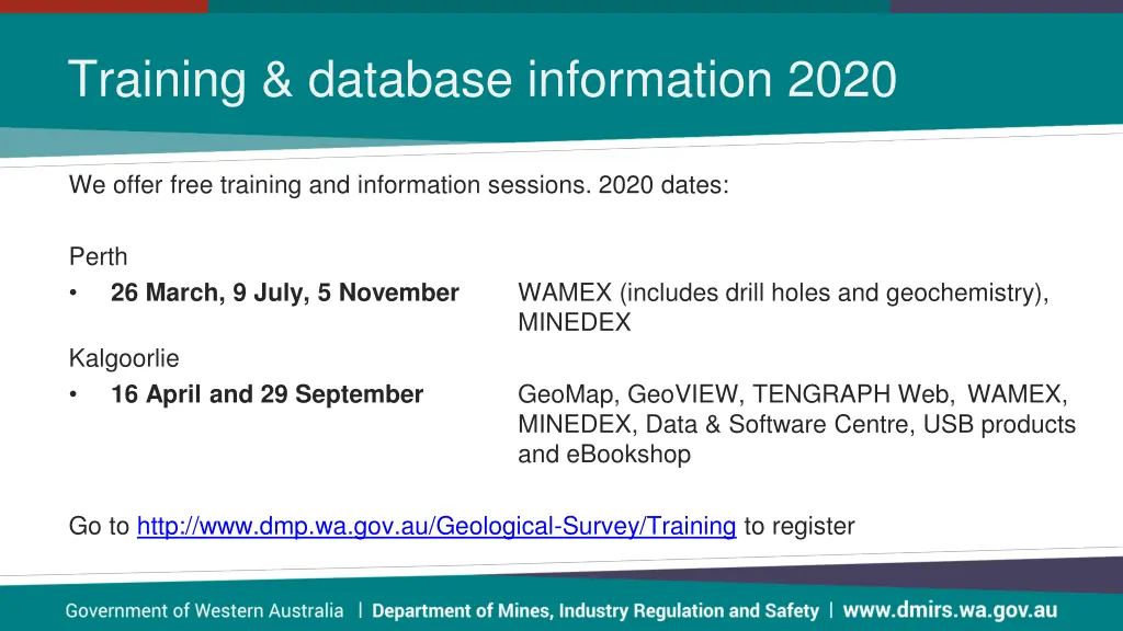 training database information 2020