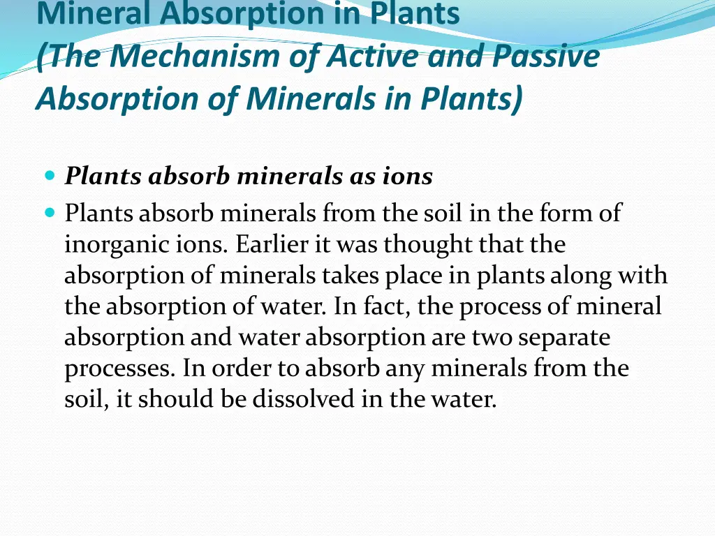 mineral absorption in plants the mechanism