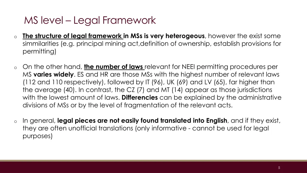 ms level legal framework