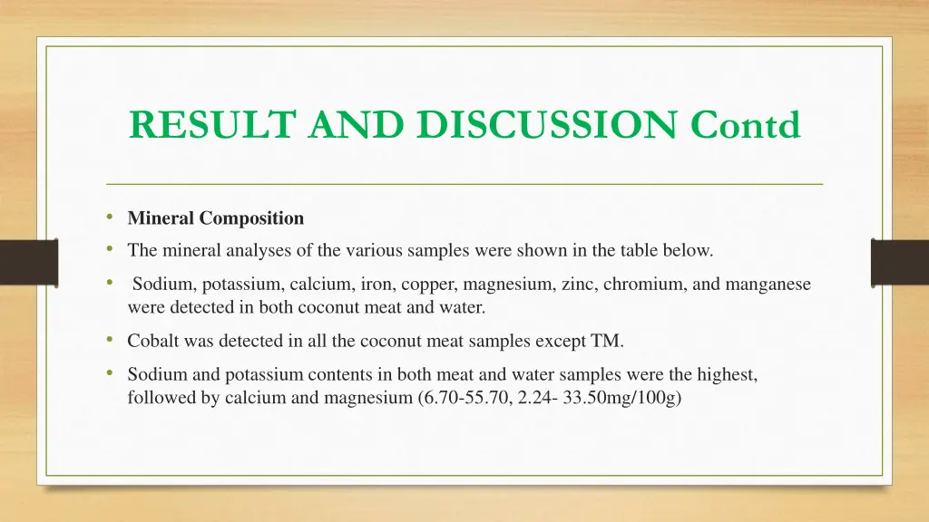 result and discussion contd 1