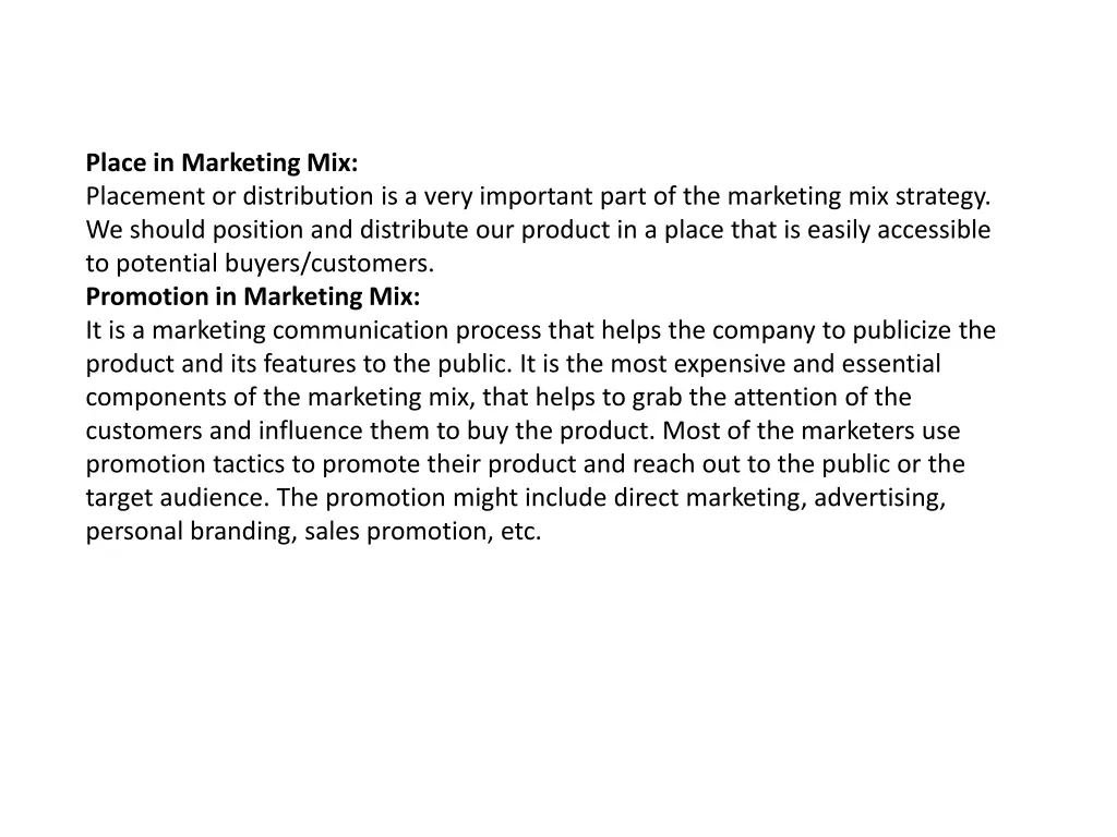 place in marketing mix placement or distribution