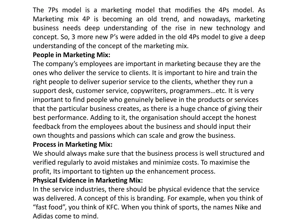 the 7ps model is a marketing model that modifies