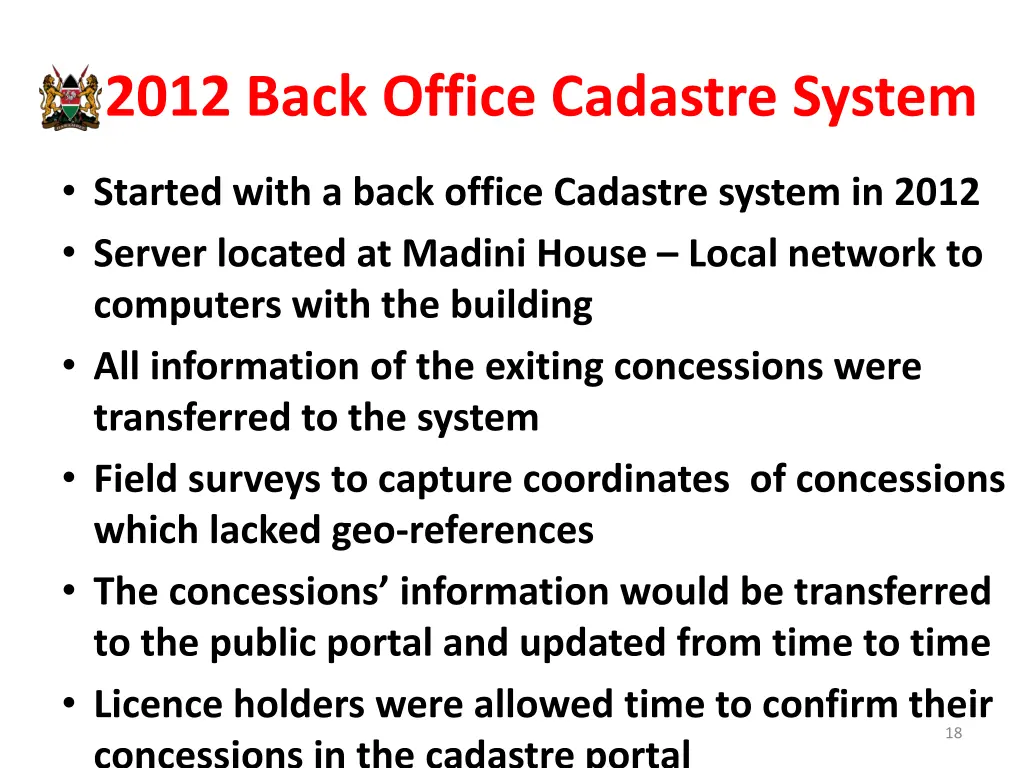 2012 back office cadastre system