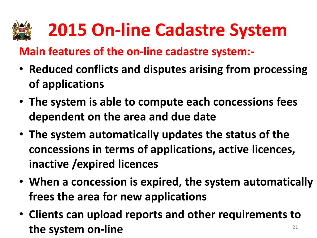 2015 on line cadastre system main features