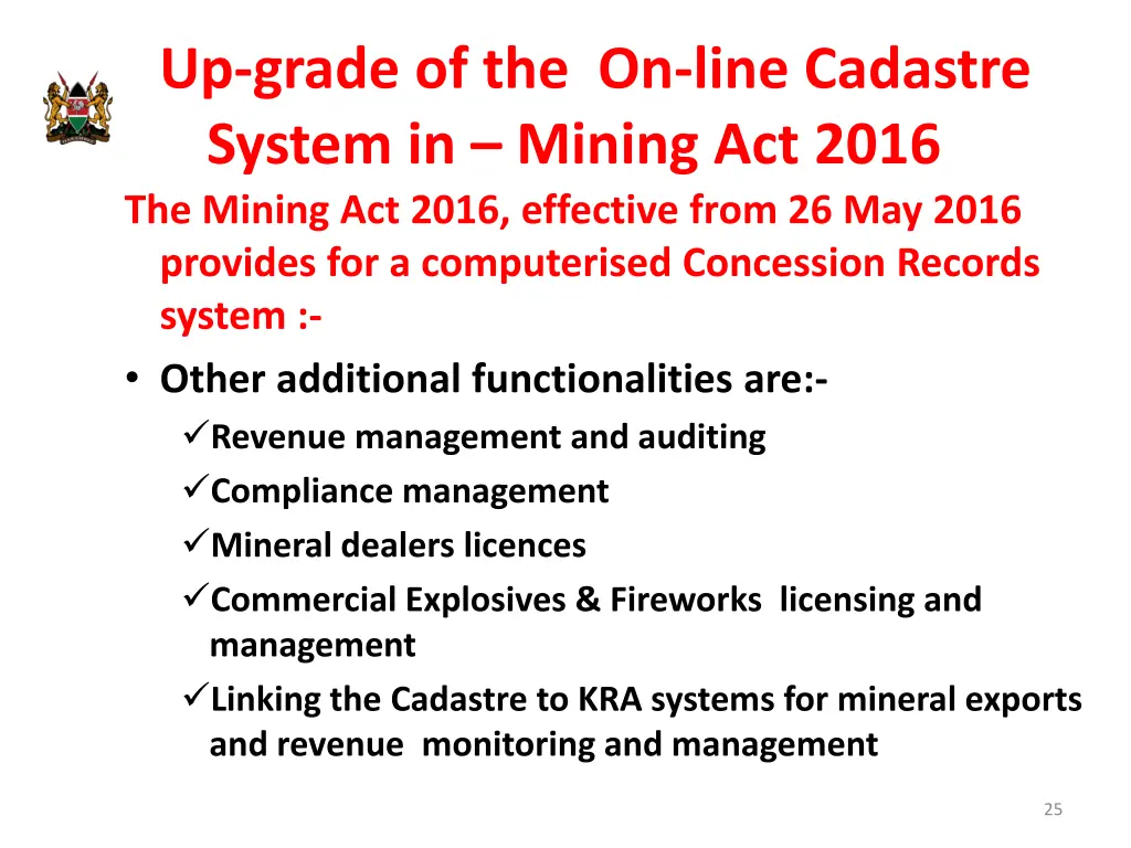 up grade of the on line cadastre system in mining 1