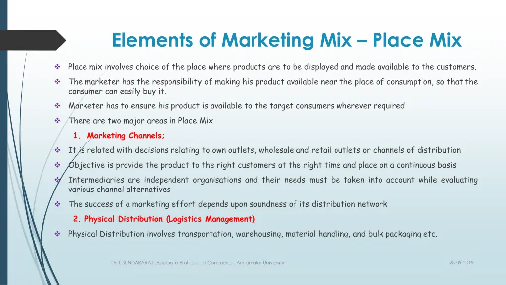 elements of marketing mix place mix