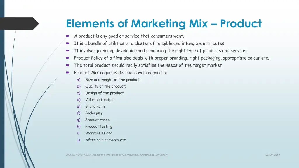 elements of marketing mix product