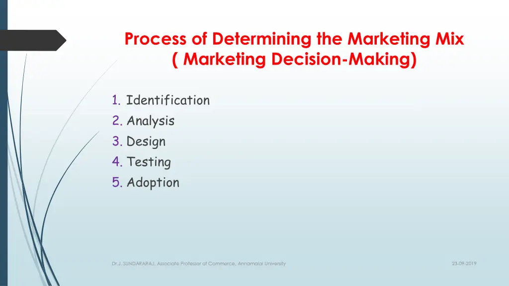 process of determining the marketing