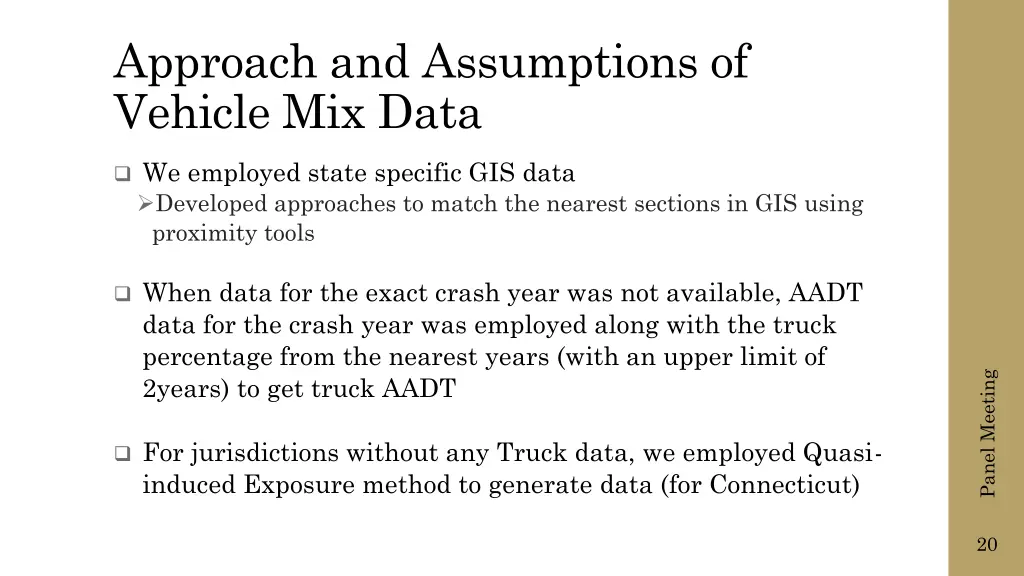 approach and assumptions of vehicle mix data