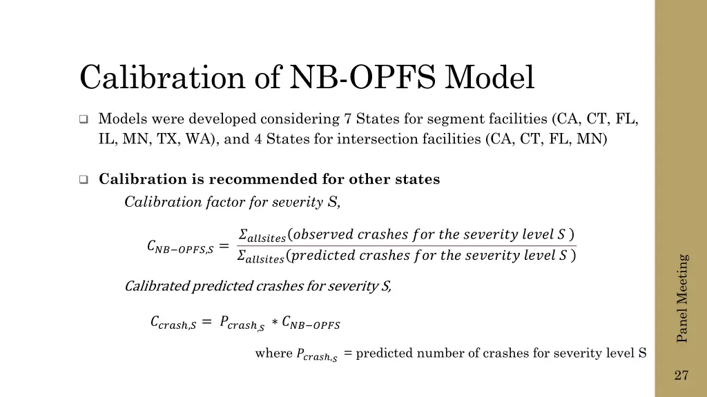 calibration of nb opfs model