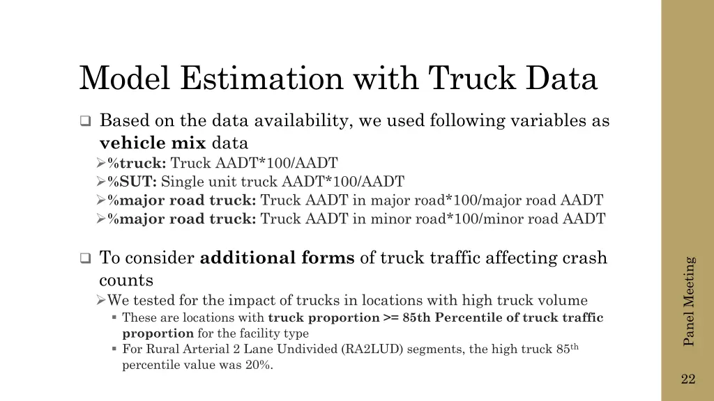 model estimation with truck data