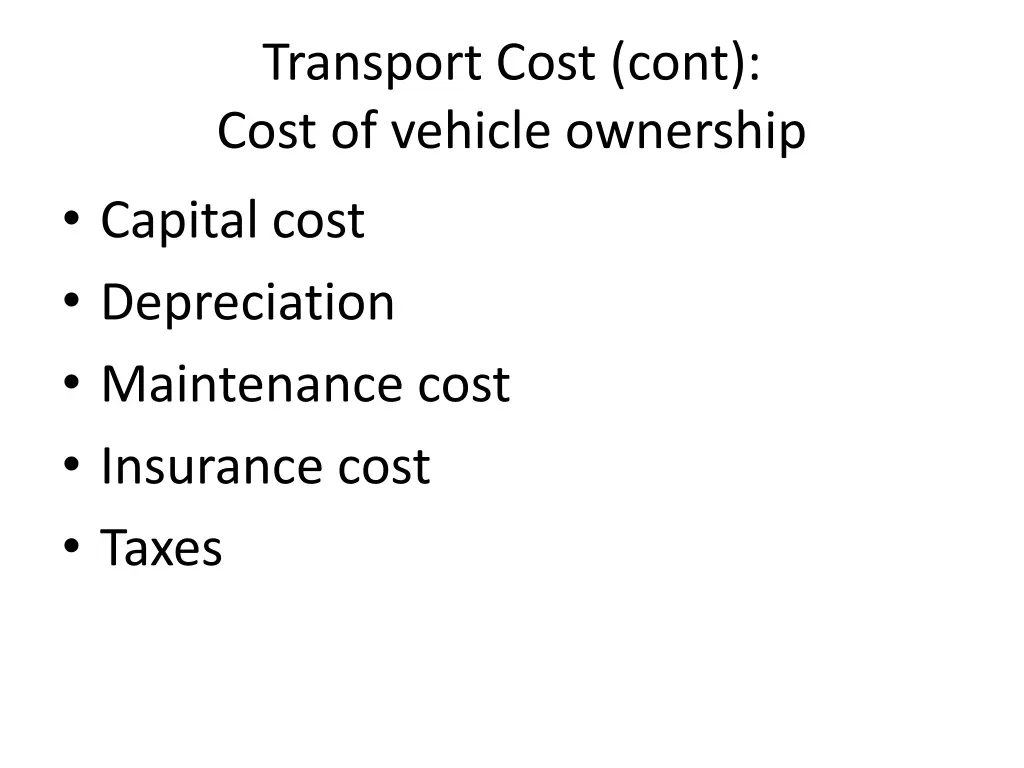 transport cost cont cost of vehicle ownership