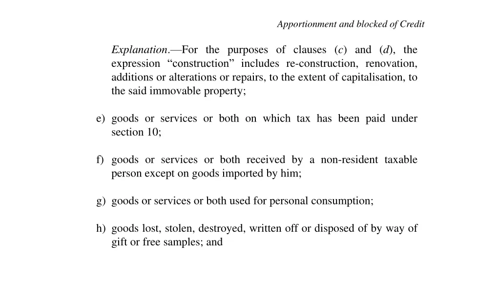 apportionment and blocked of credit 5